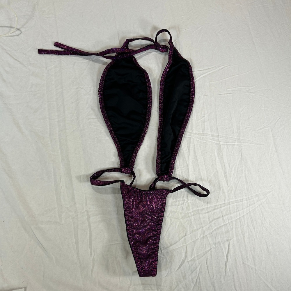 Body Language Purple Metallic Glitter Monokini One Piece Swimsuit O/S - Picture 4 of 5